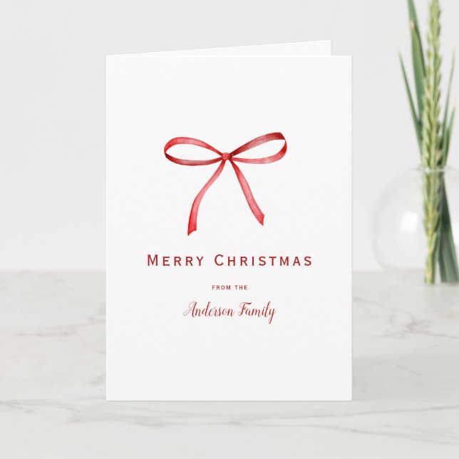 Red Ribbon Custom Christmas Feiertagskarte (Vorderseite)