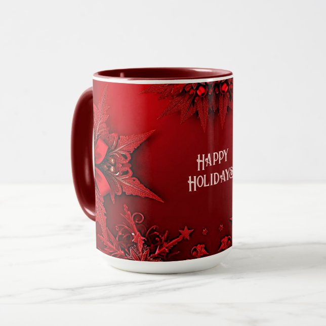Red Ribbon Floral Holiday Weihnachten Tasse (Vorderseite Links)