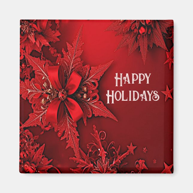 Red Ribbon Floral Holiday Weihnachtsmagazin Magnet (Vorne)