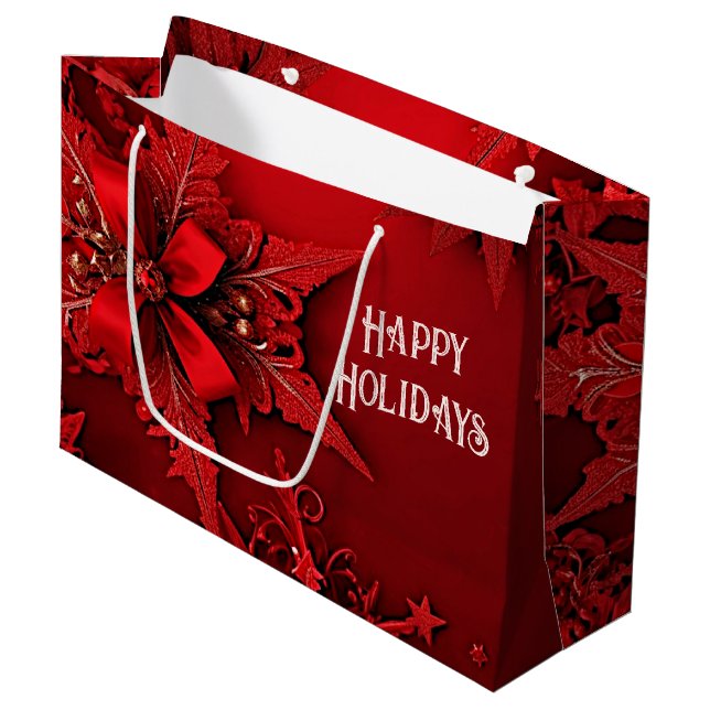 Red Ribbon Floral Weihnachtsgeschenk Tasche Große Geschenktüte (Vorderseite Schrägansicht)