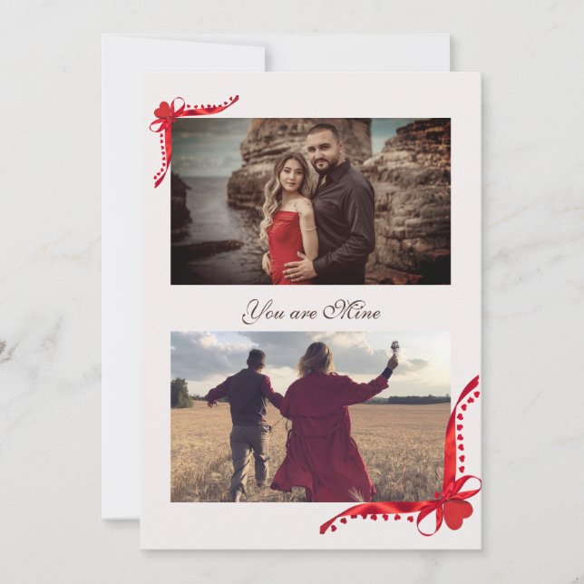 Red Ribbon Foto Frame Holiday Card Dankeskarte (Vorderseite)