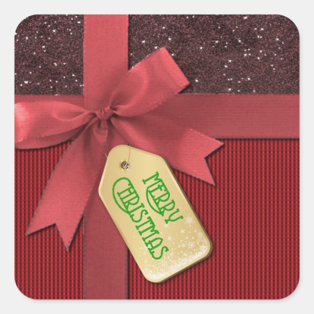 Red Ribbon Frohe Weihnachtsgeschenke Stickers (Vorderseite)