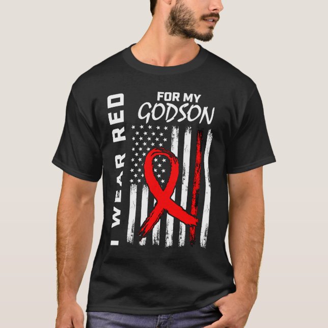 Red Ribbon Godson Heart Disease Awareness American T-Shirt (Vorderseite)