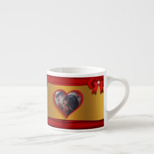 Red Ribbon Gold Hearts Foto Valentinstag Espres Espressotasse