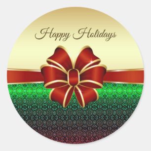 Red Ribbon Gold Holiday Sticker