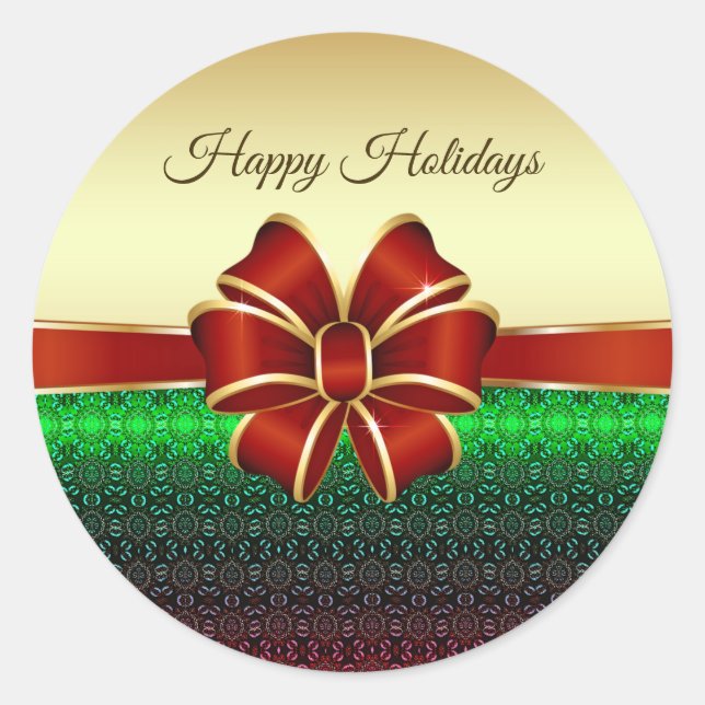 Red Ribbon Gold Holiday Sticker (Vorderseite)