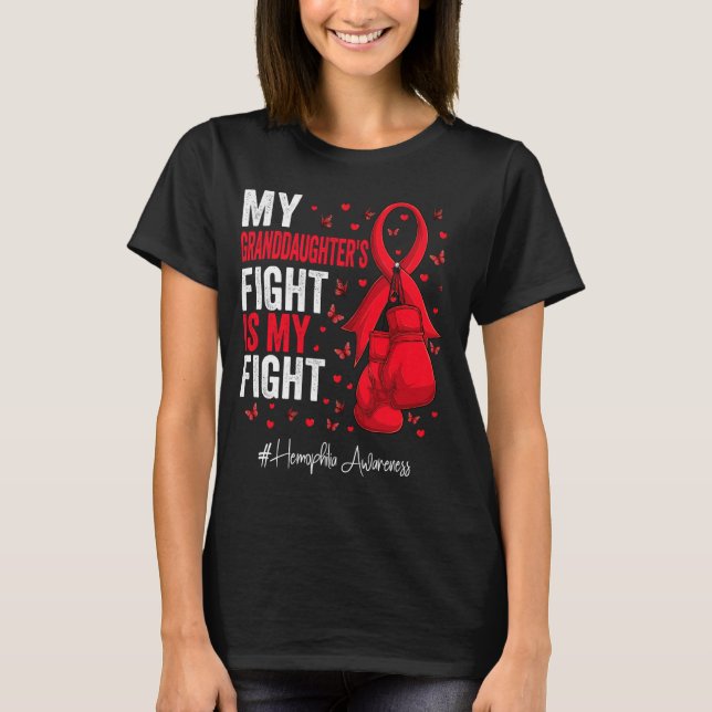 Red Ribbon Grandtochter Hämophilie Bewusstsein T-Shirt (Vorderseite)