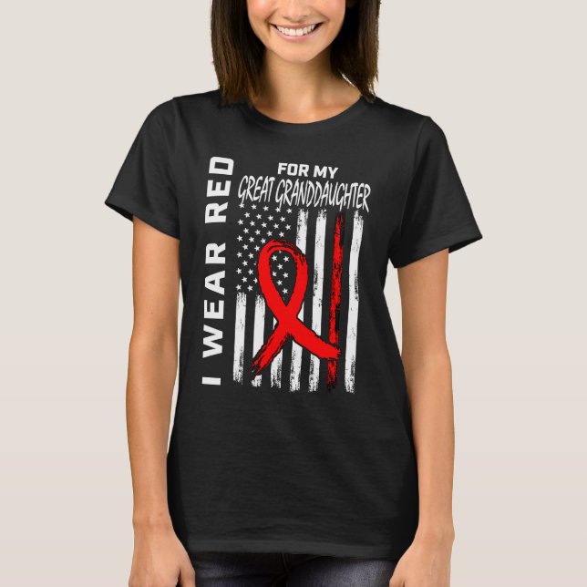 Red Ribbon Great Granddaughter Heart Disease Aware T-Shirt (Vorderseite)