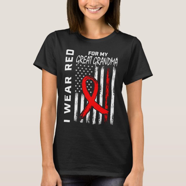 Red Ribbon Great Grandma Heart Disease Awareness U T-Shirt (Vorderseite)