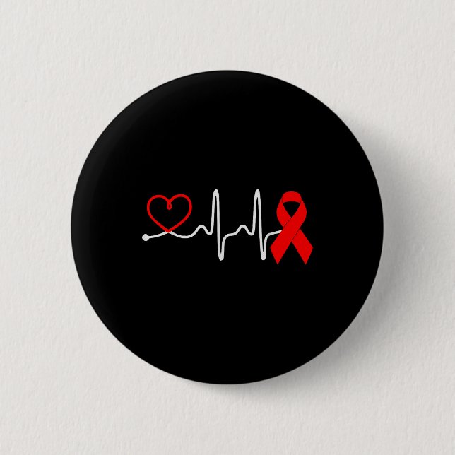 Red Ribbon Heartbeat Design for Heart Disease Awar Button (Vorderseite)