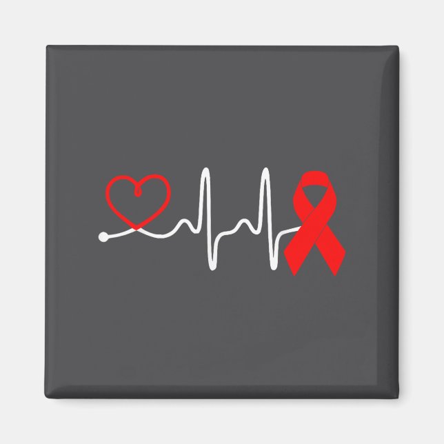 Red Ribbon Heartbeat Design For Heart Disease Awar Magnet (Vorne)