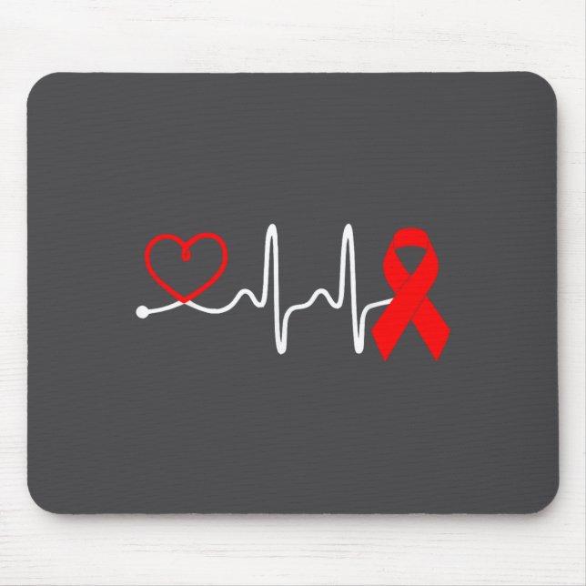 Red Ribbon Heartbeat Design For Heart Disease Awar Mousepad (Vorne)