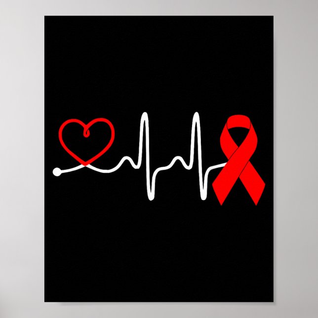 Red Ribbon Heartbeat Design For Heart Disease Awar Poster (Vorne)
