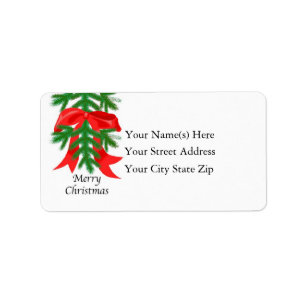 Red Ribbon on Pine Bough Address Label Adressaufkleber