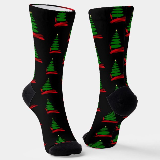 Red Ribbon on Tree Christmas Socken (Gewinkelt)