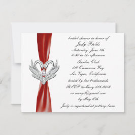 Red Ribbon Silver Swans Bridal Dusche Einladung