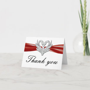 Red Ribbon Silver Swans Danke Karte