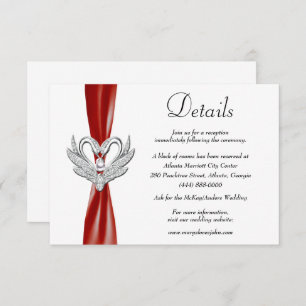 Red Ribbon Silver Swans Hochzeitdetails Begleitkarte