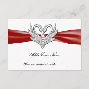 Red Ribbon Silver Swans Table Platzkarte
