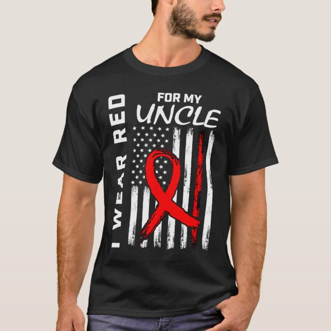 Red Ribbon Uncle Heart Disease Awareness American  T-Shirt (Vorderseite)