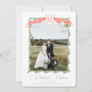 Red Ribbon Wappen Grüne Vintage Weihnachten Foto