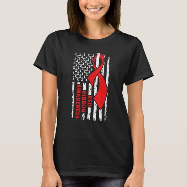 Red Ribbon Week Bewusstsein American Flag Red Ribb T-Shirt (Vorderseite)