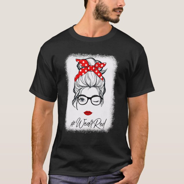 Red Ribbon Week Wink Eye Messy Bun Brillen Just Sa T-Shirt (Vorderseite)