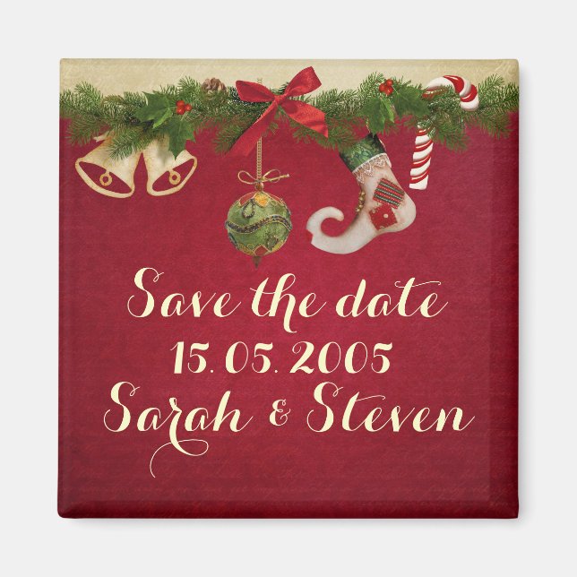 Red Ribbon Weihnachtsschmuck Save the Date Magnet (Vorne)