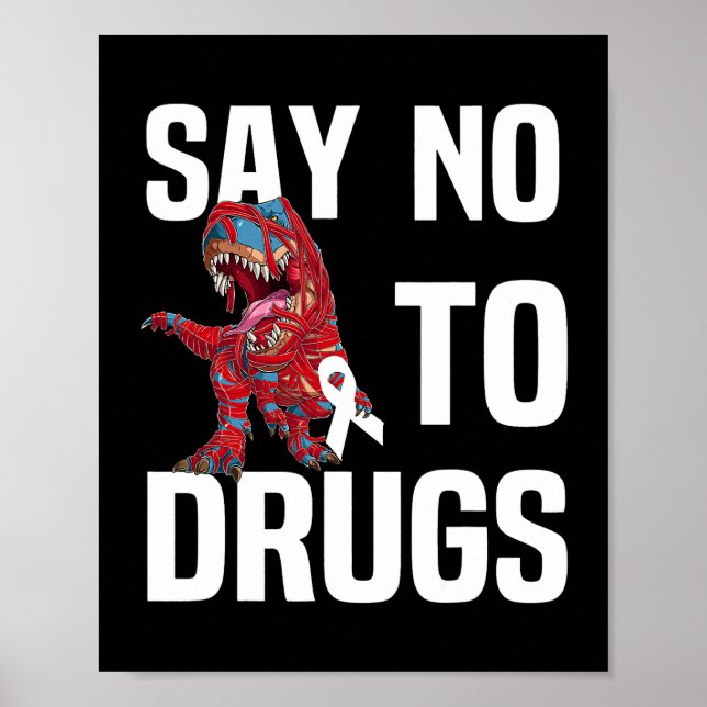 Red Ribbon Wewareness Say No Dinosaur TRex Kind Poster (Vorne)