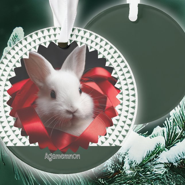 Red ribbon white bunny Christmas Tree Ornament (Von Creator hochgeladen)