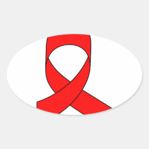 Red Ribbon Zeichnend Ovaler Aufkleber