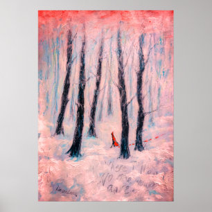 Red Riding Hood-Figur in einem Winterwald Poster