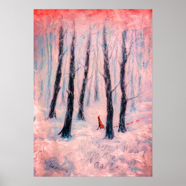 Red Riding Hood-Figur in einem Winterwald Poster (Vorne)