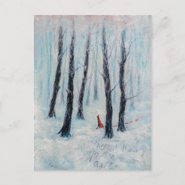 Red Riding Hood-Figur in einem Winterwald Postkarte (Vorderseite)