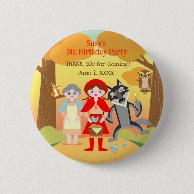 Red Riding Hood Girl Geburtstagsparty Button (Vorderseite)