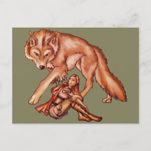 Red Riding Hood mit Wolf Cartoon Zeichnend Postkarte