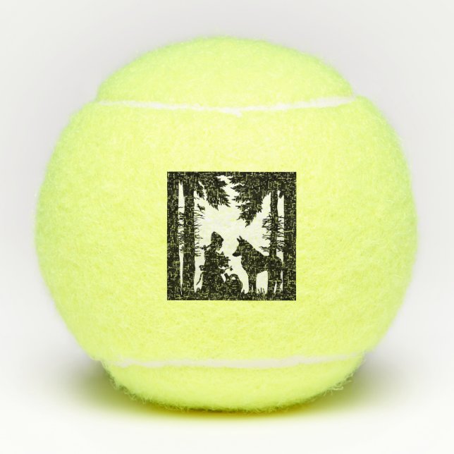 Red Riding Hood Under Trees in Grass mit Wolf Tennisbälle (Vorderseite)
