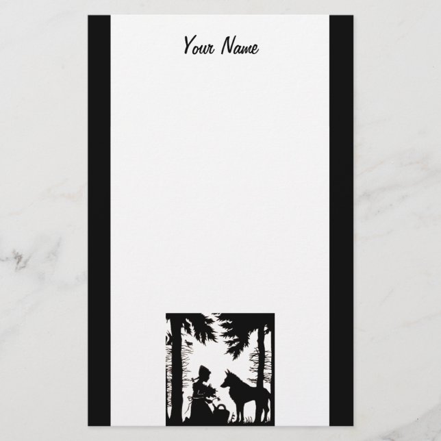 Red Riding Hood Wolf in Schwarz Silhouette auf Wei Briefpapier (Vorderseite)