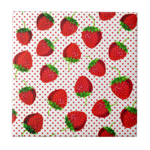 Red Ripe Strawberry and Dots Pattern Fliese