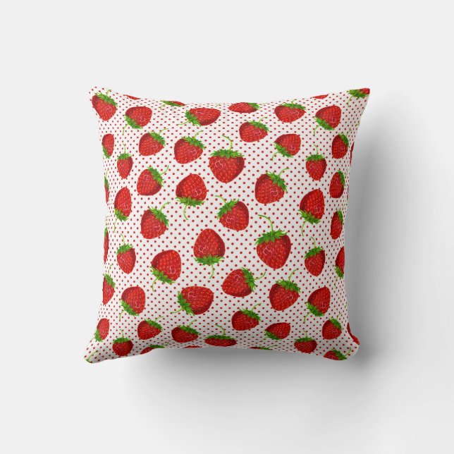 Red Ripe Strawberry and Dots Pattern Kissen (Rückseite)