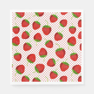 Red Ripe Strawberry and Dots Pattern Serviette