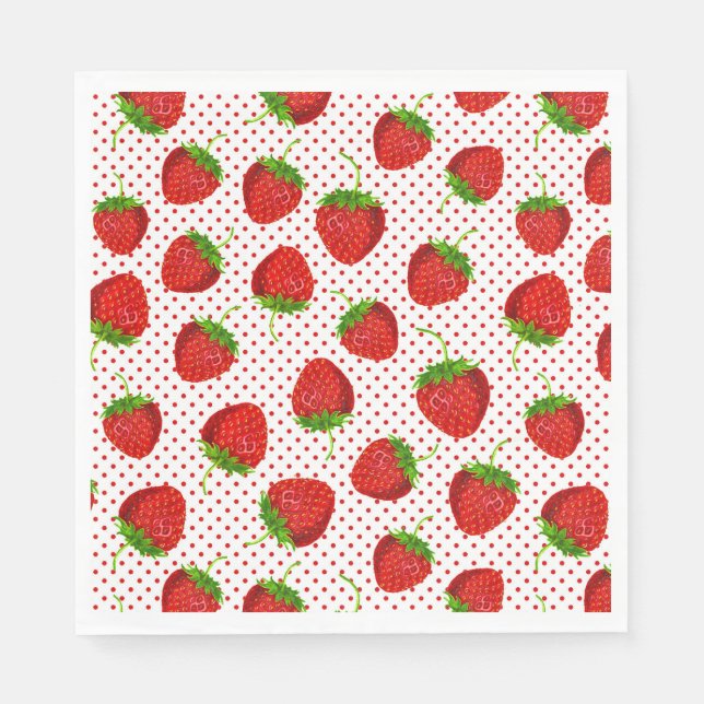 Red Ripe Strawberry and Dots Pattern Serviette (Vorderseite)