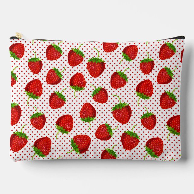 Red Ripe Strawberry and Dots Pattern Zubehörtasche (Vorderseite)
