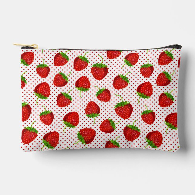 Red Ripe Strawberry and Dots Pattern Zubehörtasche (Vorderseite)