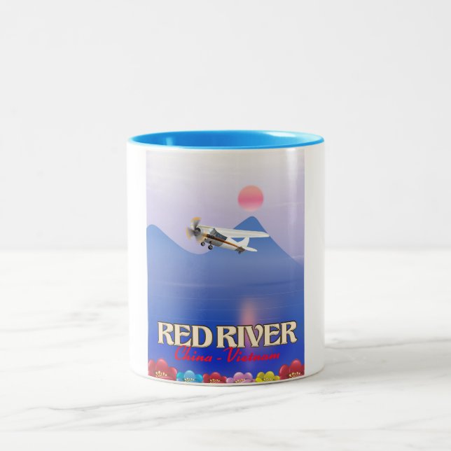 Red River Cambodia Vacation Poster Zweifarbige Tasse (Mittel)