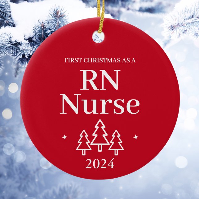 Red RN Nurse First Christmas Keramik Ornament (Red RN Nurse First Christmas Ceramic Ornament
)