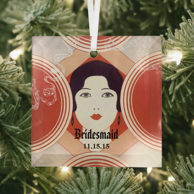 Red Roaring 20er Deko Gatsby Style Girl Bridesmaid Ornament Aus Glas (Insitu)
