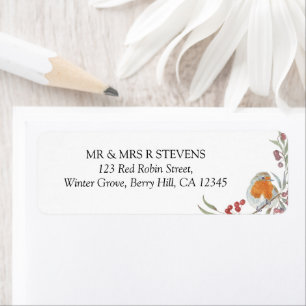 Red Robin Berries Winter Watercolor Rücksendeadres