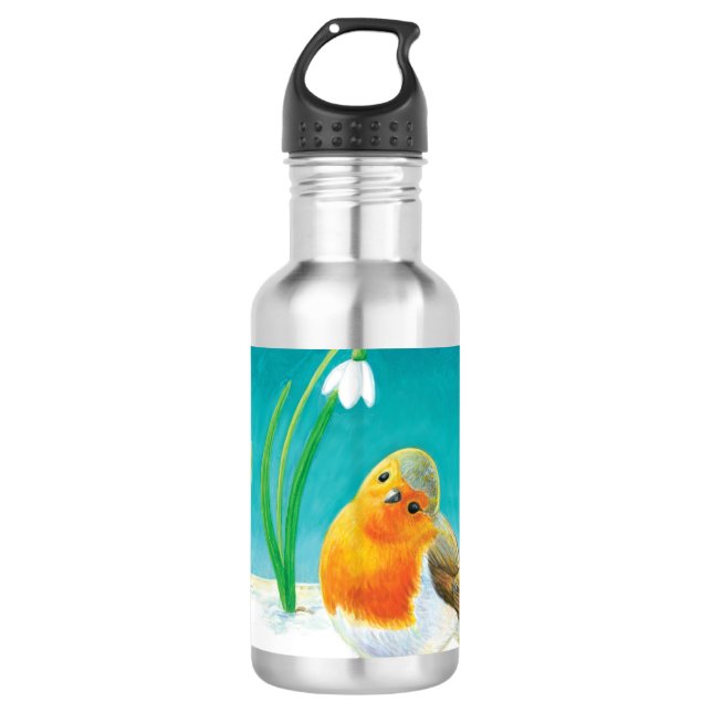Red Robin Bird Illustration Edelstahlflasche (Vorderseite)