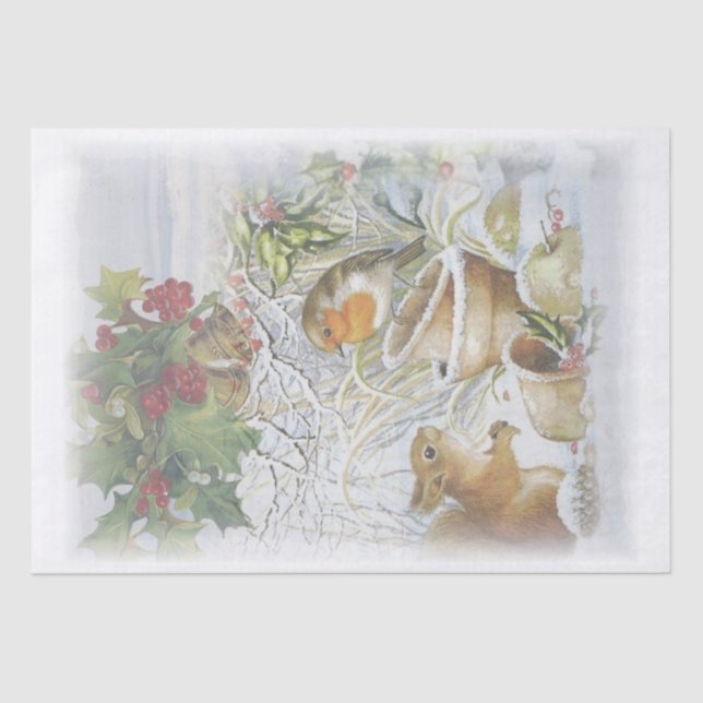 Red Robin Bird Squirrel Winter Weihnachten Seidenpapier (Vorderseite)